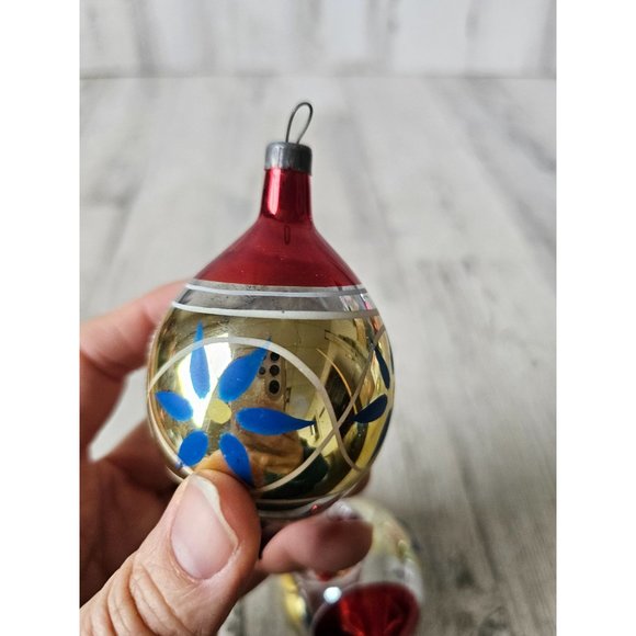 Vintage teardrop indent gold red mercury glass ornament Xmas tree set - Picture 4 of 14